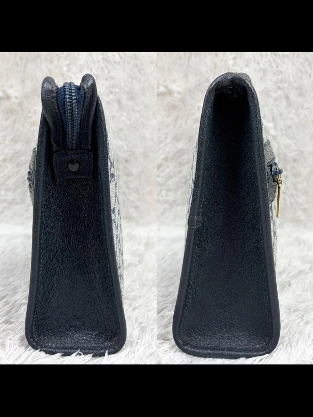 Gucci Blue and Beige Monogram Zip Clutch